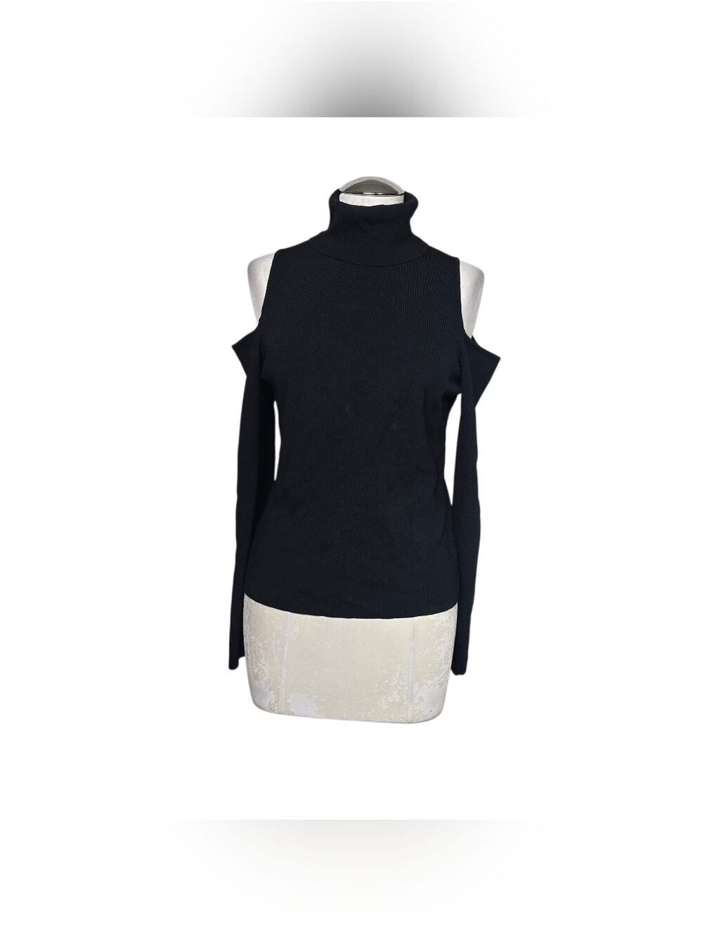 White House Black Market Cold Shoulder Turtleneck Top L Black Long Sleeves